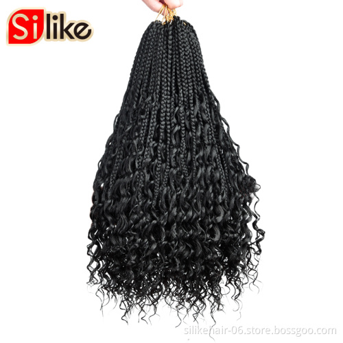 Silike Goddess Box Braids 22 inch Synthetic Crochet Hair With Curly End Bohemian Box Braiding Hair Extensions Messy Goddess